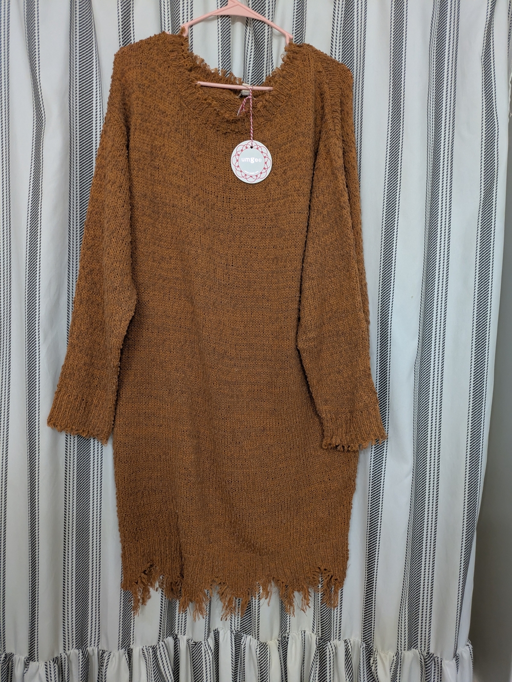 Umgee Rust Distressed Long Sleeve Knit Dress